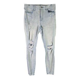 Womens American Eagle Hi-Rise Blue Denim Jegging Distressed Light Wash Size 12